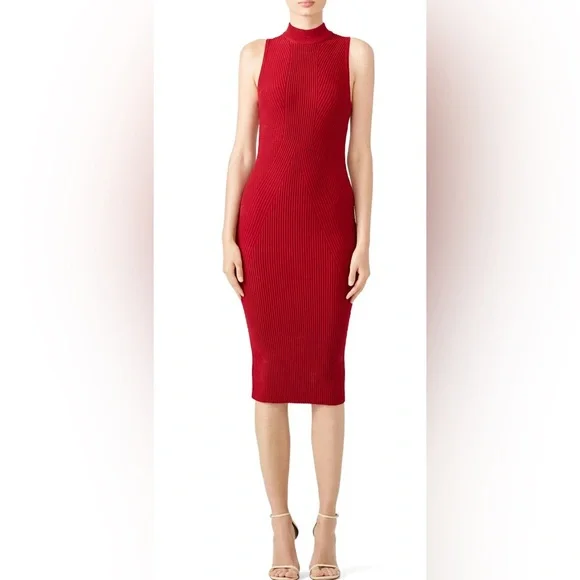 Nicole Miller Red Ribbed Sheath Dress Size M - Picture 3 of 11